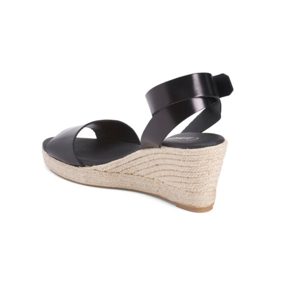 CARMEN SAIZ Black Made In Spain Leather Espadrille Wedge Sandals - Picture 2 of 2